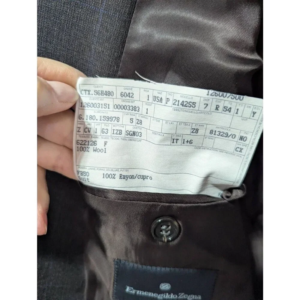 Ermenegildo Zegna Men's Brown Plaid Pattern Single Breasted Suit Set Size 42R